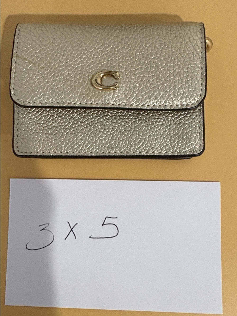 Coach Metallic Gold Pebbled Leather Card Holder